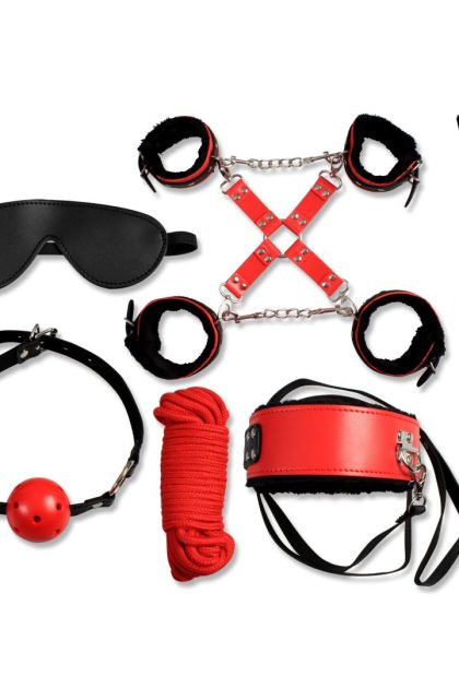 Secret Bondage : Ensemble BDSM 8 pcs 6148Rk - Noir et Rouge