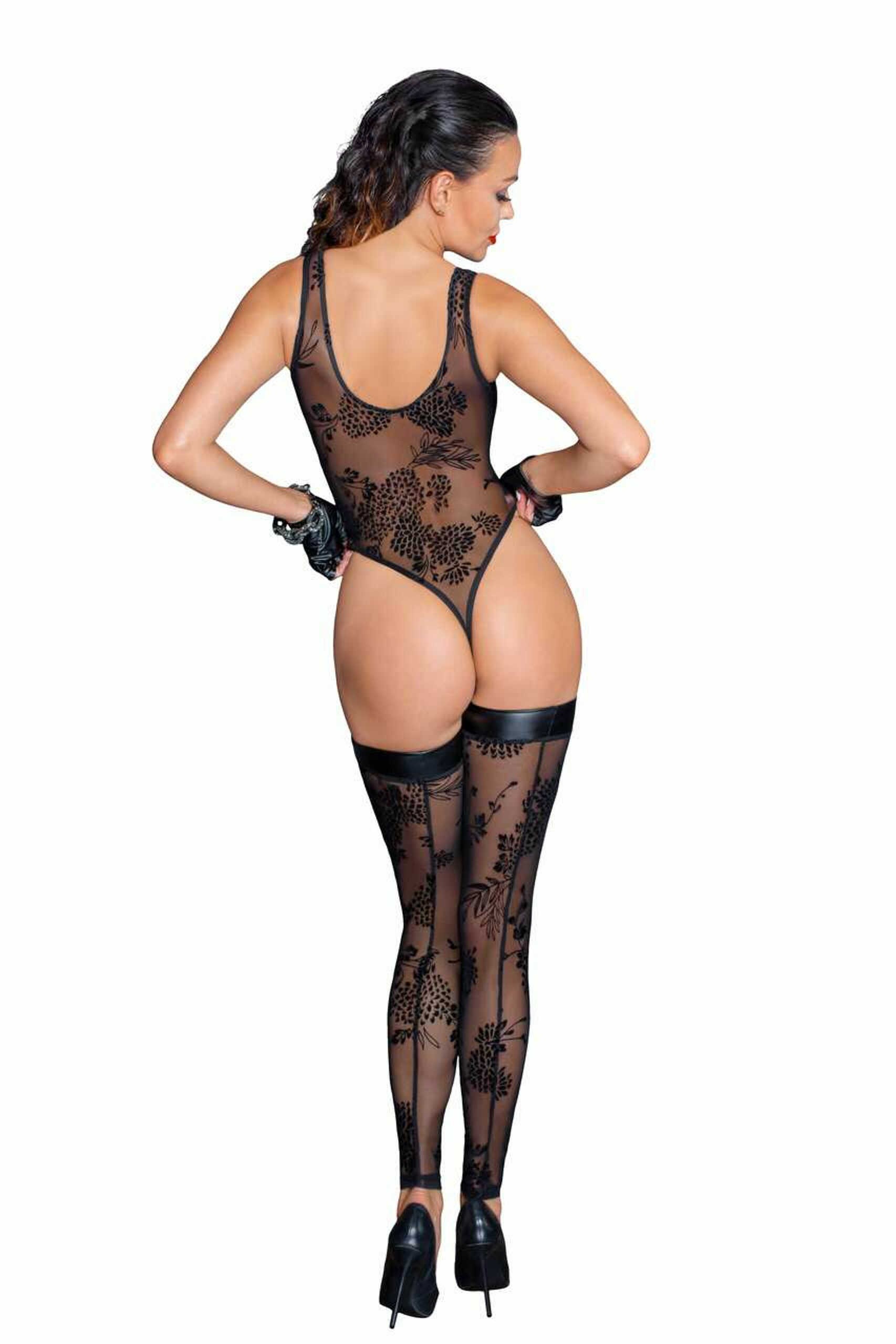 F242 Tulle body avec broderie flock à motifs – Image 2