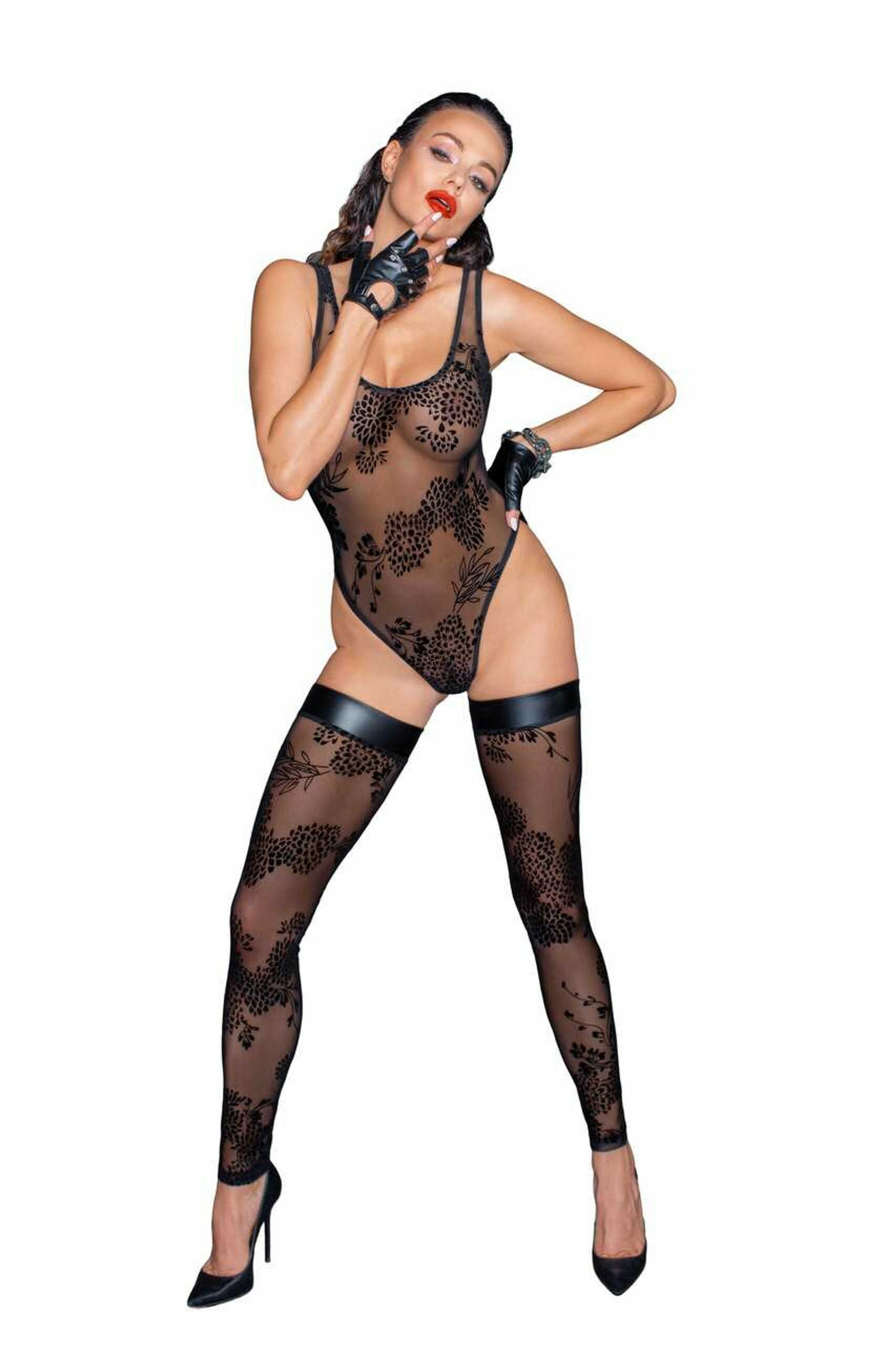 F242 Tulle body avec broderie flock à motifs – Image 4
