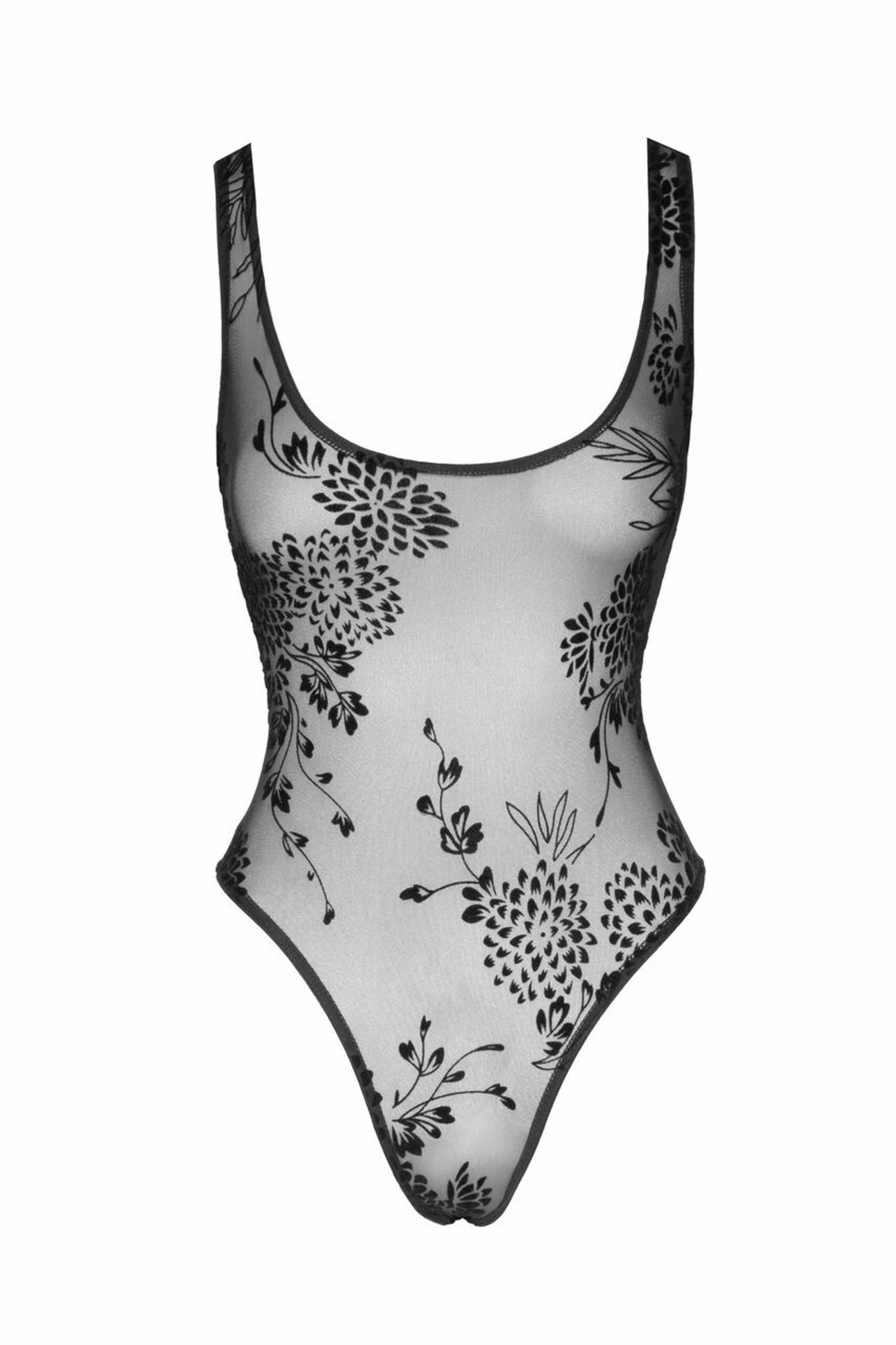 F242 Tulle body avec broderie flock à motifs – Image 6