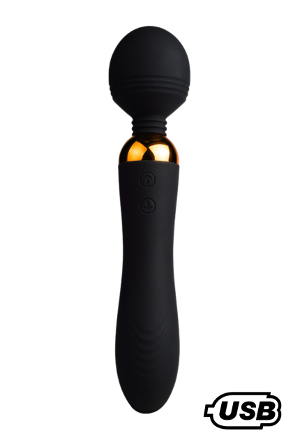 SHAKE Noir, Vibromasseur Wand USB en silicone médical avec 2 puissants moteurs indépendants