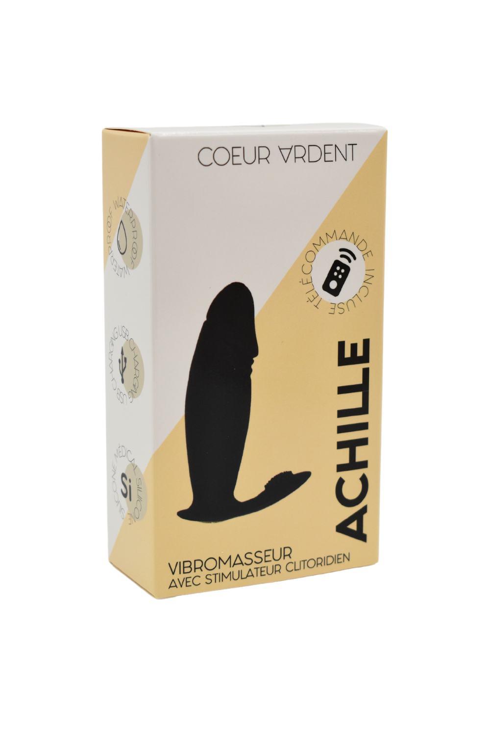 ACHILLE, Mini vibromasseur noir USB, forme pénis avec stimulation clitoridienne, avec télécommande – Image 2