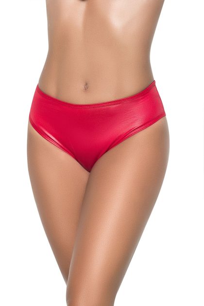 String bande large en wetlook rouge, taille haute, tissu fronçé à l'arrière