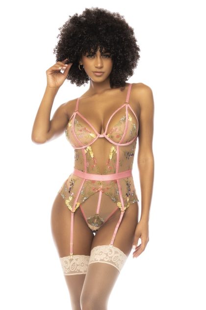 Body guépière avec dentelle brodée florale Sydney, porte jarretelles réglables et détachables
