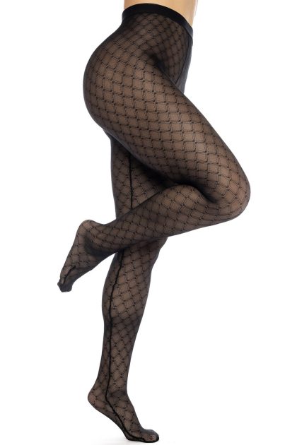 Collant résille noire transparent imprimé