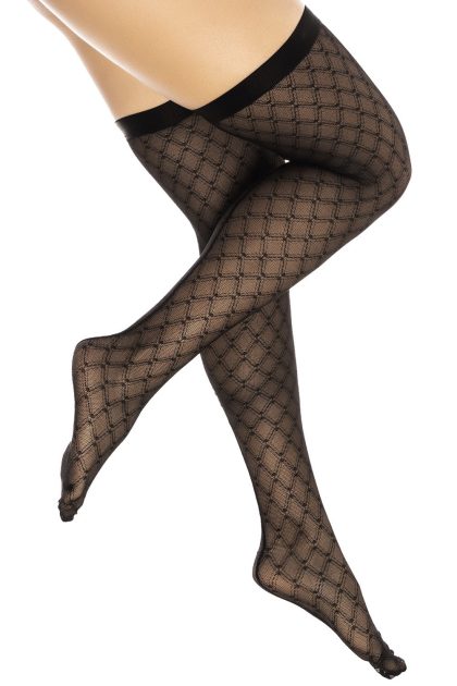 Bas résille noire transparent imprimé