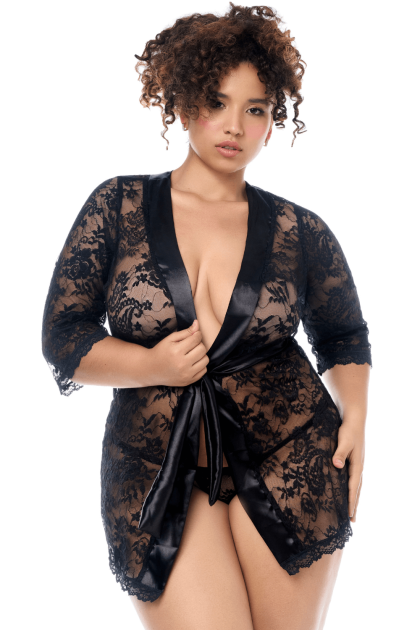 Peignoir en dentelle grande taille Mapalé avec string assorti