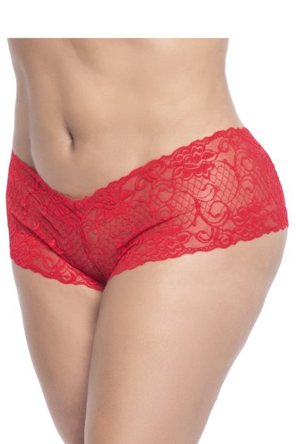 Shorty en dentelle rouge grande taille