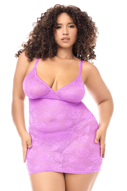 Babydoll grande taille dentelle violette et string