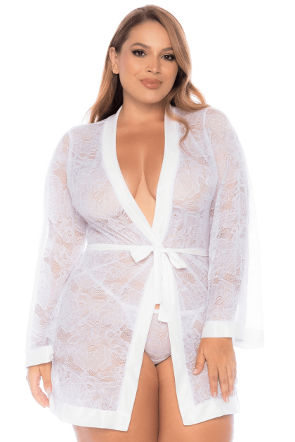 Peignoir grande taille en dentelle blanche