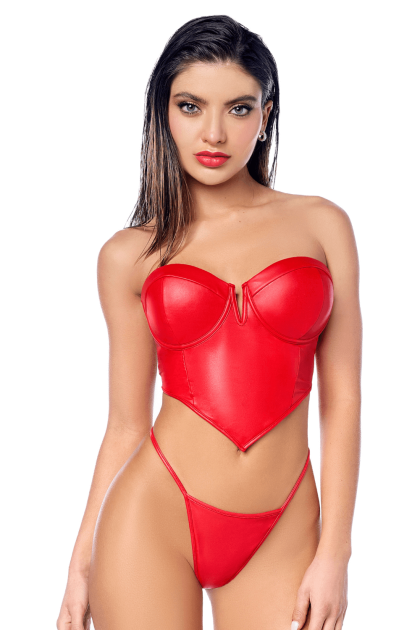 Ensemble 2 pièces en similicuir rouge lisse