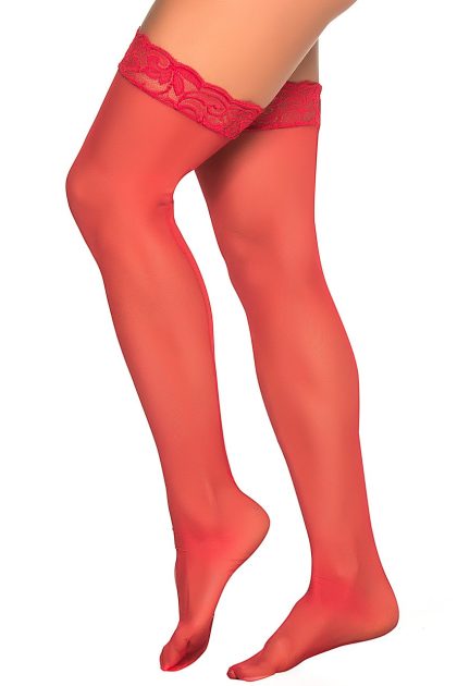 Bas nylon rouges autofixants jarretières dentelle
